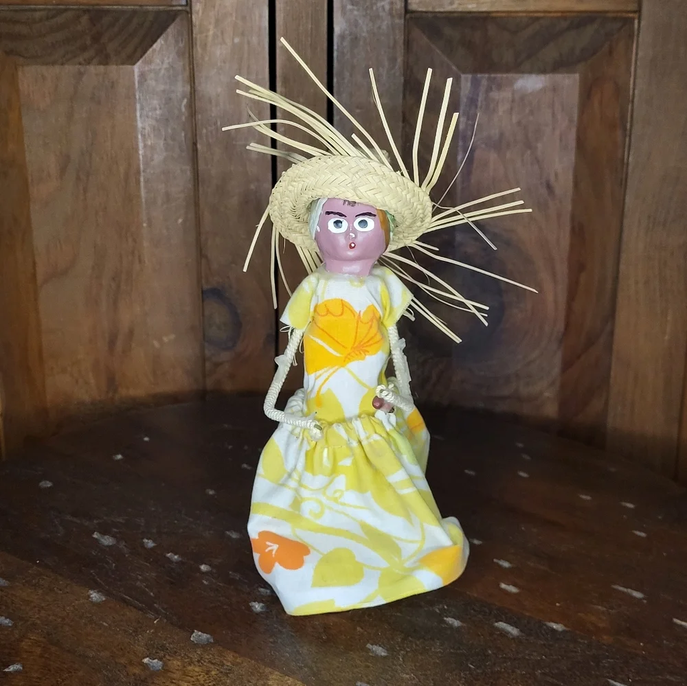 Handcrafted Doll with Yellow Floral Dress - Picture 3 of 11
